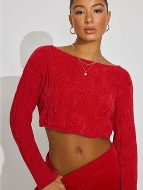 Garage Red Cropped Crewneck Sweater